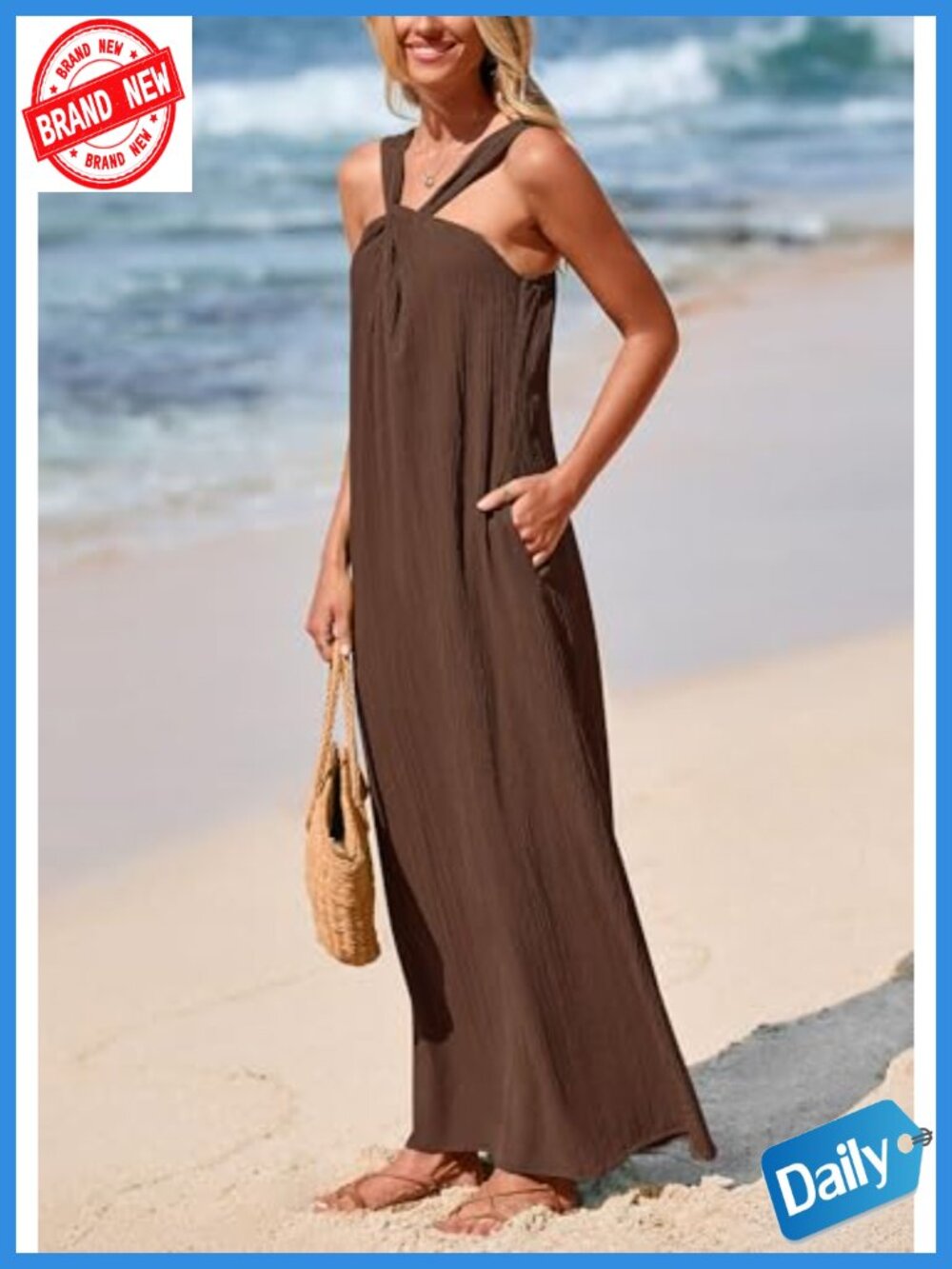 Sleeveless Flowy Maxi Dress with Pockets Loose Fit Summer - Picture 4 of 6